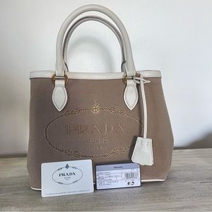 Prada logo jacquard bag in corda + talco